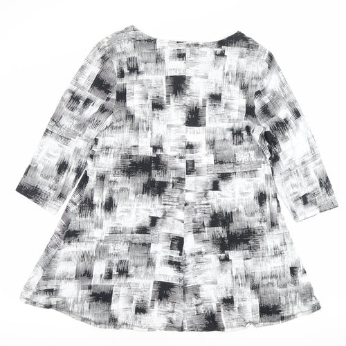 Anthology Women’s Grey Geometric A-Line Dress Size 12 3/4 Sleeve Scoop Neck