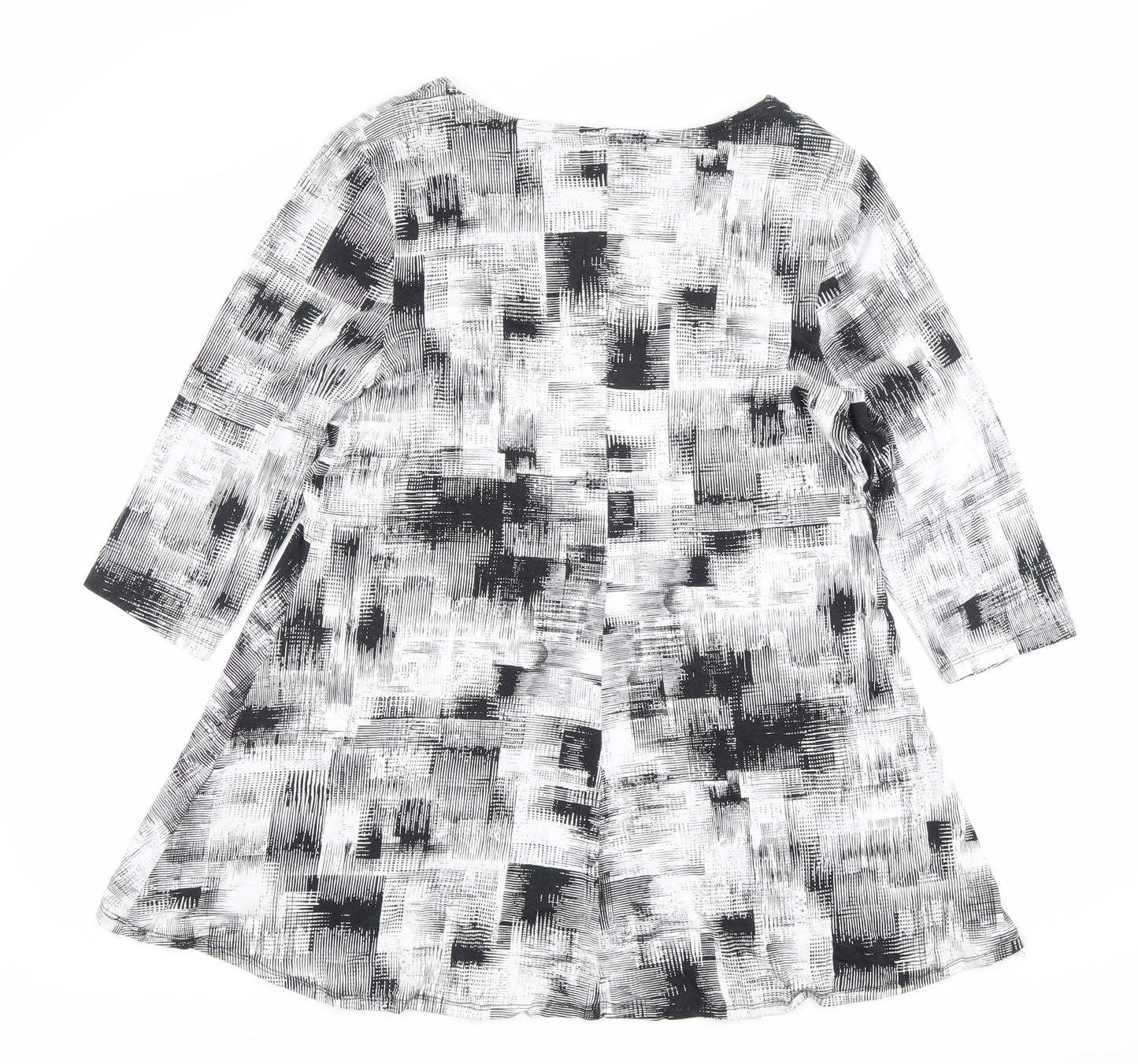 Anthology Women’s Grey Geometric A-Line Dress Size 12 3/4 Sleeve Scoop Neck