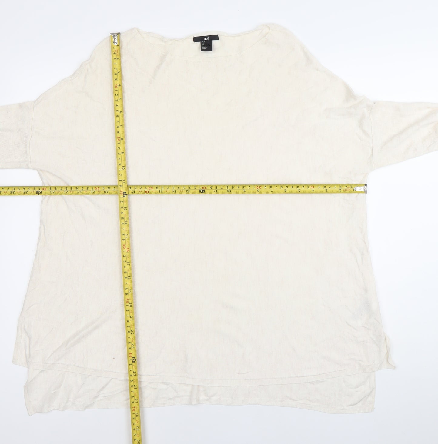 H&M Women’s Ivory Tunic Blouse Size 12 Boat Neck 3/4 Sleeve