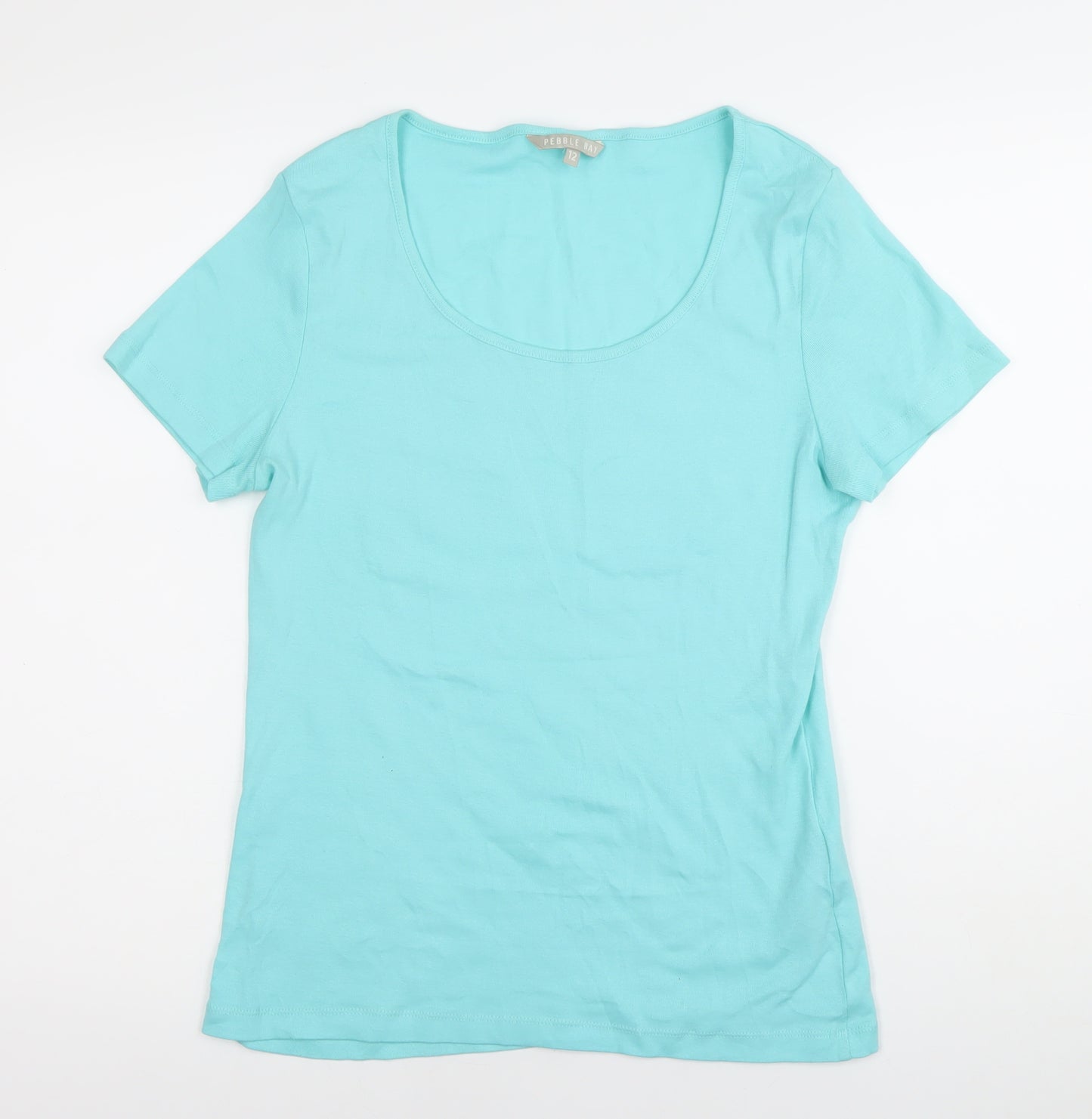 Pebble Bay Womens Blue Size 12 Short Sleeve Scoop Neck Cotton T-Shirt