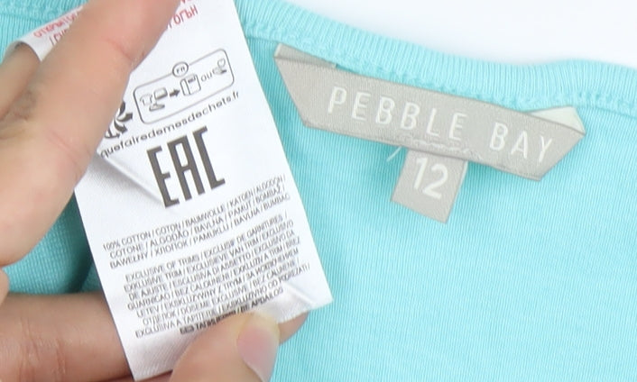 Pebble Bay Womens Blue Size 12 Short Sleeve Scoop Neck Cotton T-Shirt