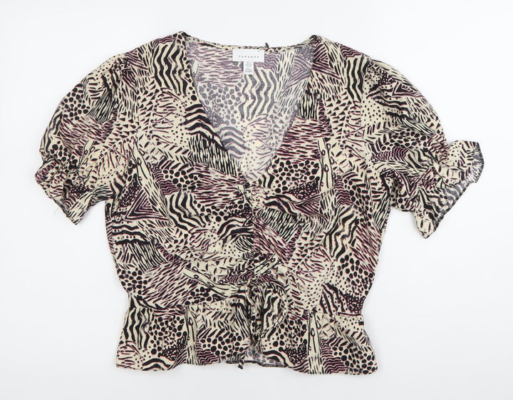 Topshop Women’s Multicoloured Animal Print Wrap Blouse Size 12