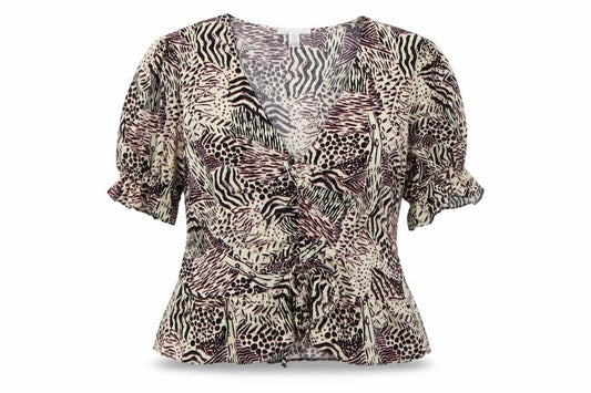 Front view of Topshop Women’s Multicoloured Animal Print Wrap Blouse, size UK 12