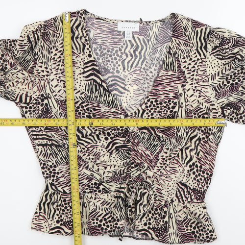 Topshop Women’s Multicoloured Animal Print Wrap Blouse Size 12