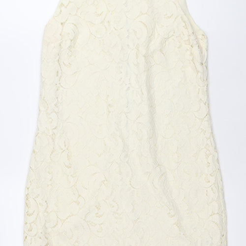 Oasis Women Ivory Lace Shift Dress Size 10 Knee Length Wedding Party