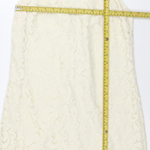 Oasis Women Ivory Lace Shift Dress Size 10 Knee Length Wedding Party