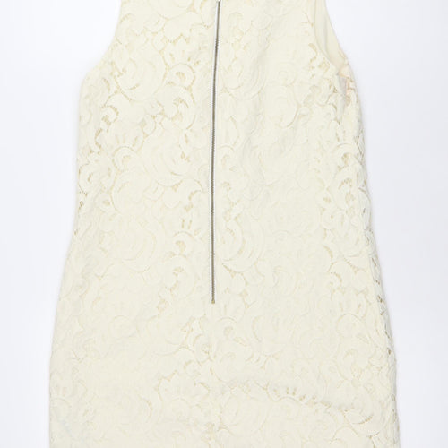 Oasis Women Ivory Lace Shift Dress Size 10 Knee Length Wedding Party