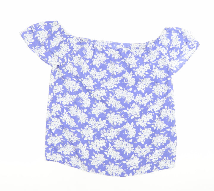 Oasis Women’s Blue Floral Off Shoulder Blouse Size 10