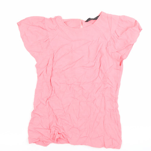 Zara Women Pink Flutter Sleeve Blouse Size L Round Neck Casual