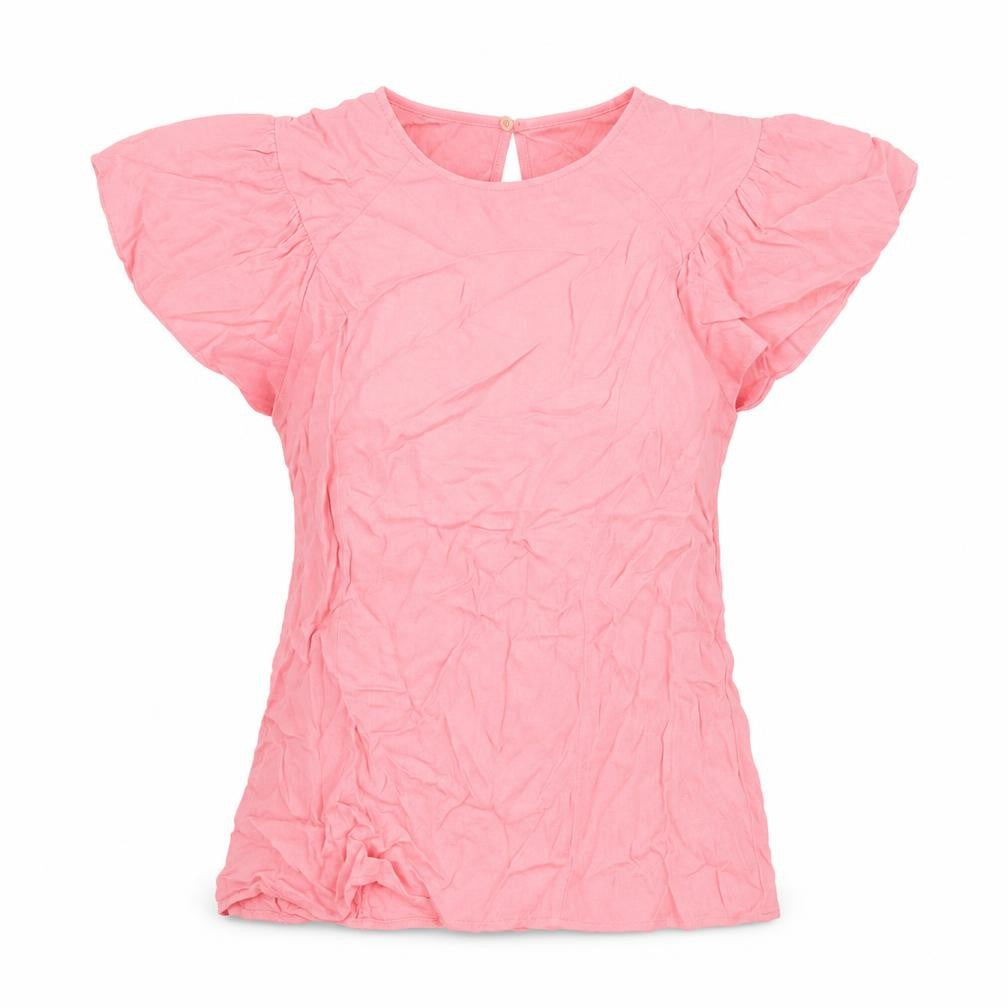 Zara Women Pink Flutter Sleeve Blouse Size L Round Neck Casual