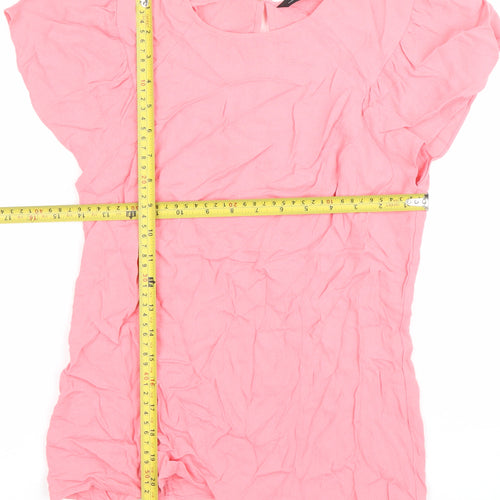 Zara Women Pink Flutter Sleeve Blouse Size L Round Neck Casual