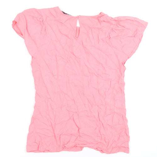 Zara Women Pink Flutter Sleeve Blouse Size L Round Neck Casual