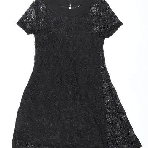 Izabel London Womens Black Lace Floral A-Line Dress Size 8