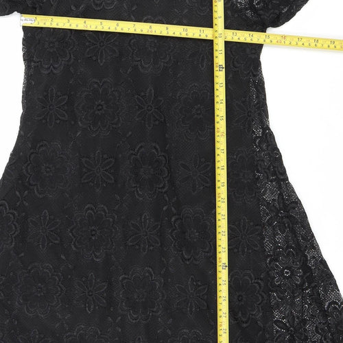 Izabel London Womens Black Lace Floral A-Line Dress Size 8