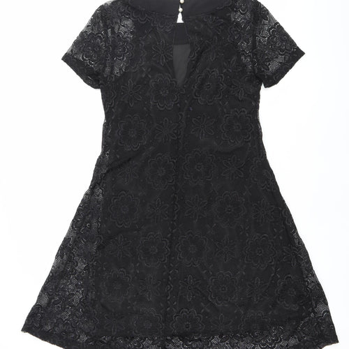 Izabel London Womens Black Lace Floral A-Line Dress Size 8