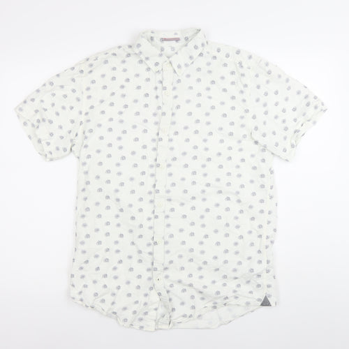PULL&BEAR Mens White Floral Short Sleeve Button-Up Shirt M