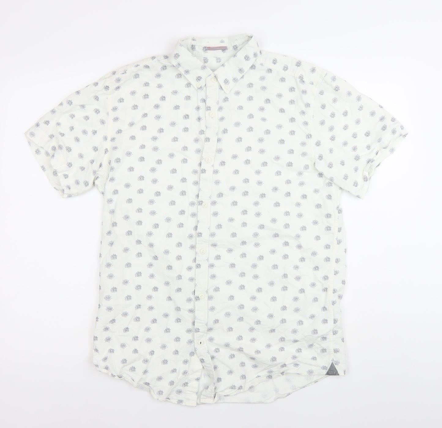PULL&BEAR Mens White Floral Short Sleeve Button-Up Shirt M