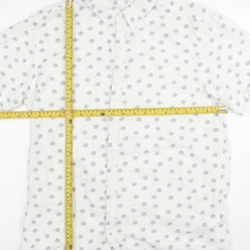 PULL&BEAR Mens White Floral Short Sleeve Button-Up Shirt M