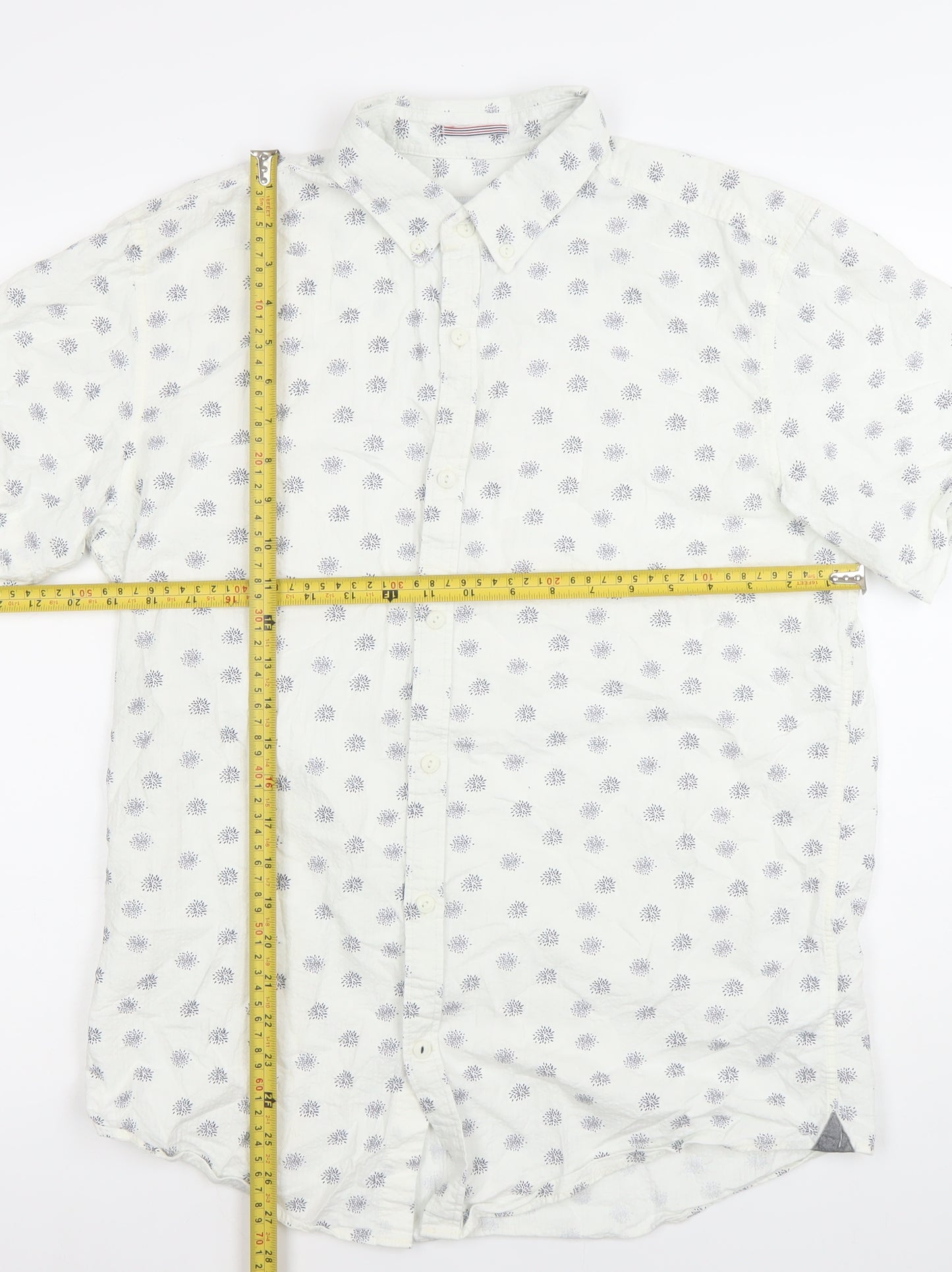 PULL&BEAR Mens White Floral Short Sleeve Button-Up Shirt M