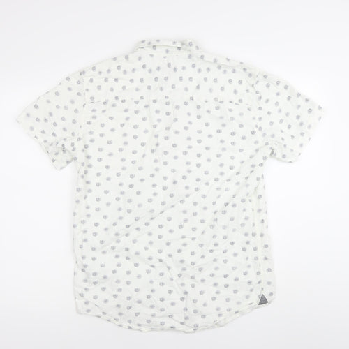 PULL&BEAR Mens White Floral Short Sleeve Button-Up Shirt M