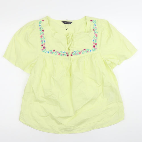 Marks and Spencer Womens Yellow Floral Embroidered Tunic Blouse Size 10