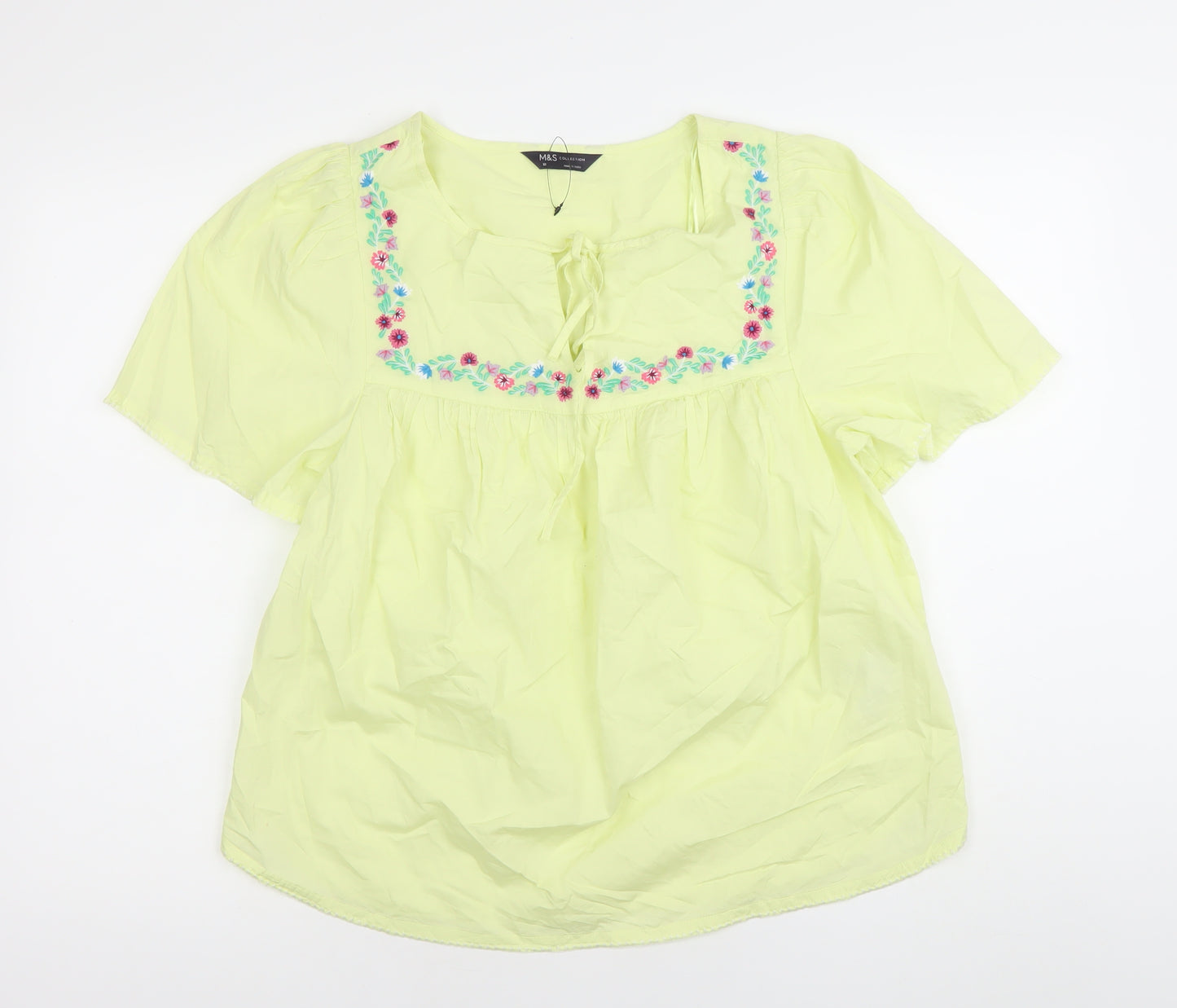 Marks and Spencer Womens Yellow Floral Embroidered Tunic Blouse Size 10