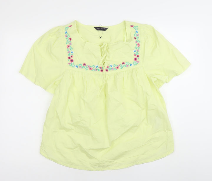 Marks and Spencer Womens Yellow Floral Embroidered Tunic Blouse Size 10
