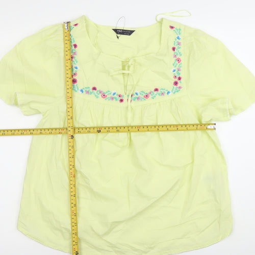 Marks and Spencer Womens Yellow Floral Embroidered Tunic Blouse Size 10