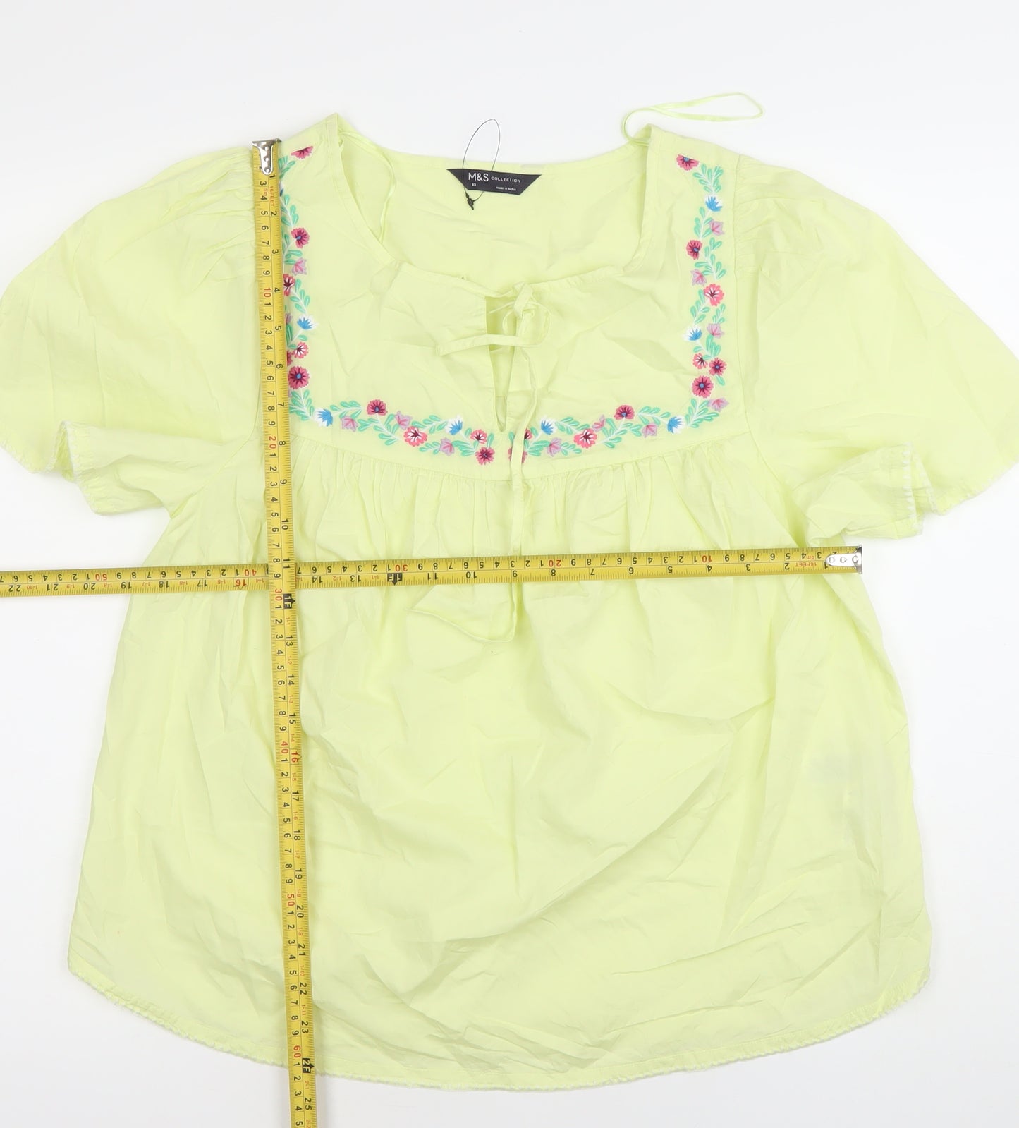 Marks and Spencer Womens Yellow Floral Embroidered Tunic Blouse Size 10