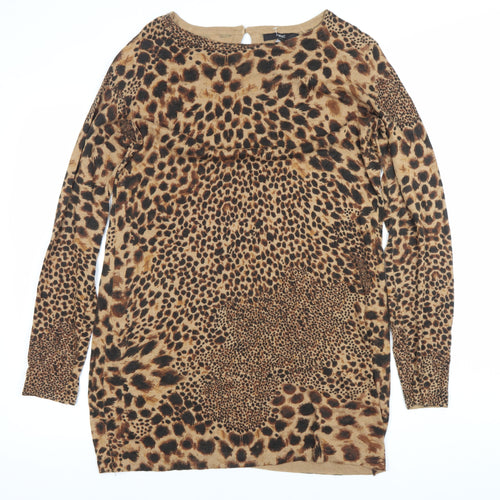Next Womens Brown Leopard Print Tunic Jumper UK 12 Long Sleeve