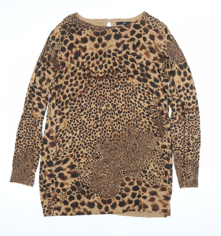 Next Womens Brown Leopard Print Tunic Jumper UK 12 Long Sleeve