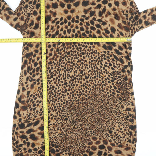Next Womens Brown Leopard Print Tunic Jumper UK 12 Long Sleeve