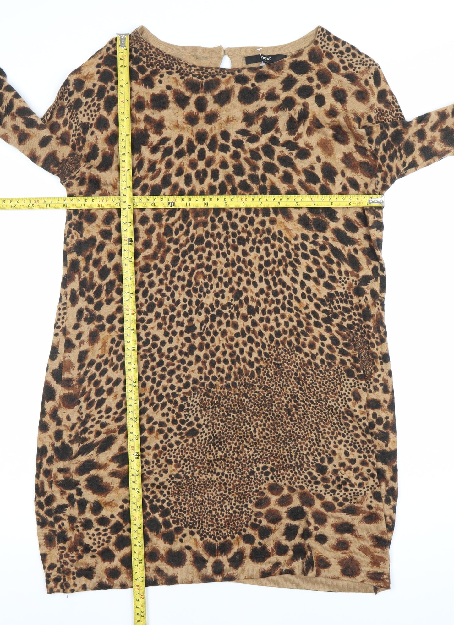 Next Womens Brown Leopard Print Tunic Jumper UK 12 Long Sleeve