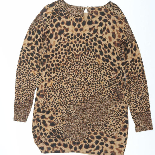 Next Womens Brown Leopard Print Tunic Jumper UK 12 Long Sleeve
