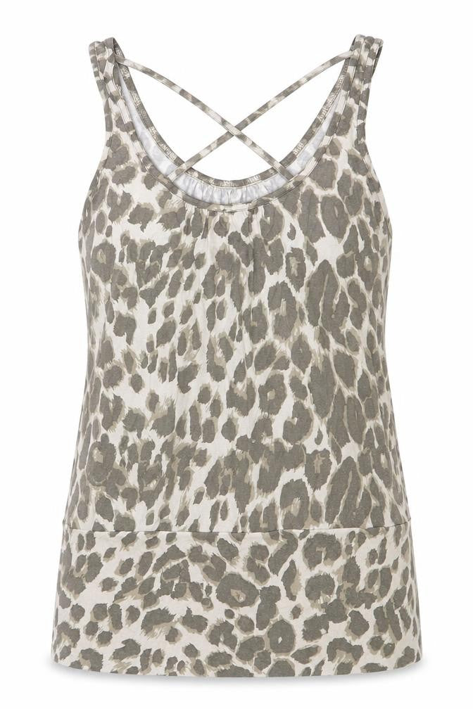 Front view of H&M women’s leopard animal print viscose tank top, size S