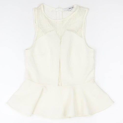 Tally Weijl Womens Ivory XS Sleeveless Lace Peplum Blouse