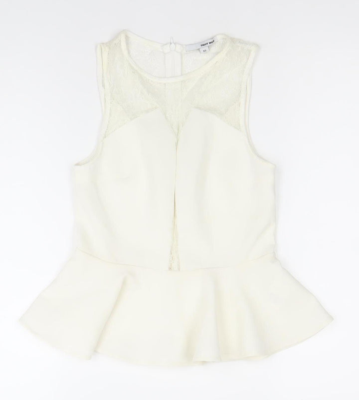 Tally Weijl Womens Ivory XS Sleeveless Lace Peplum Blouse