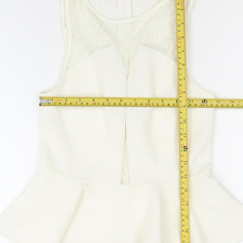 Tally Weijl Womens Ivory XS Sleeveless Lace Peplum Blouse