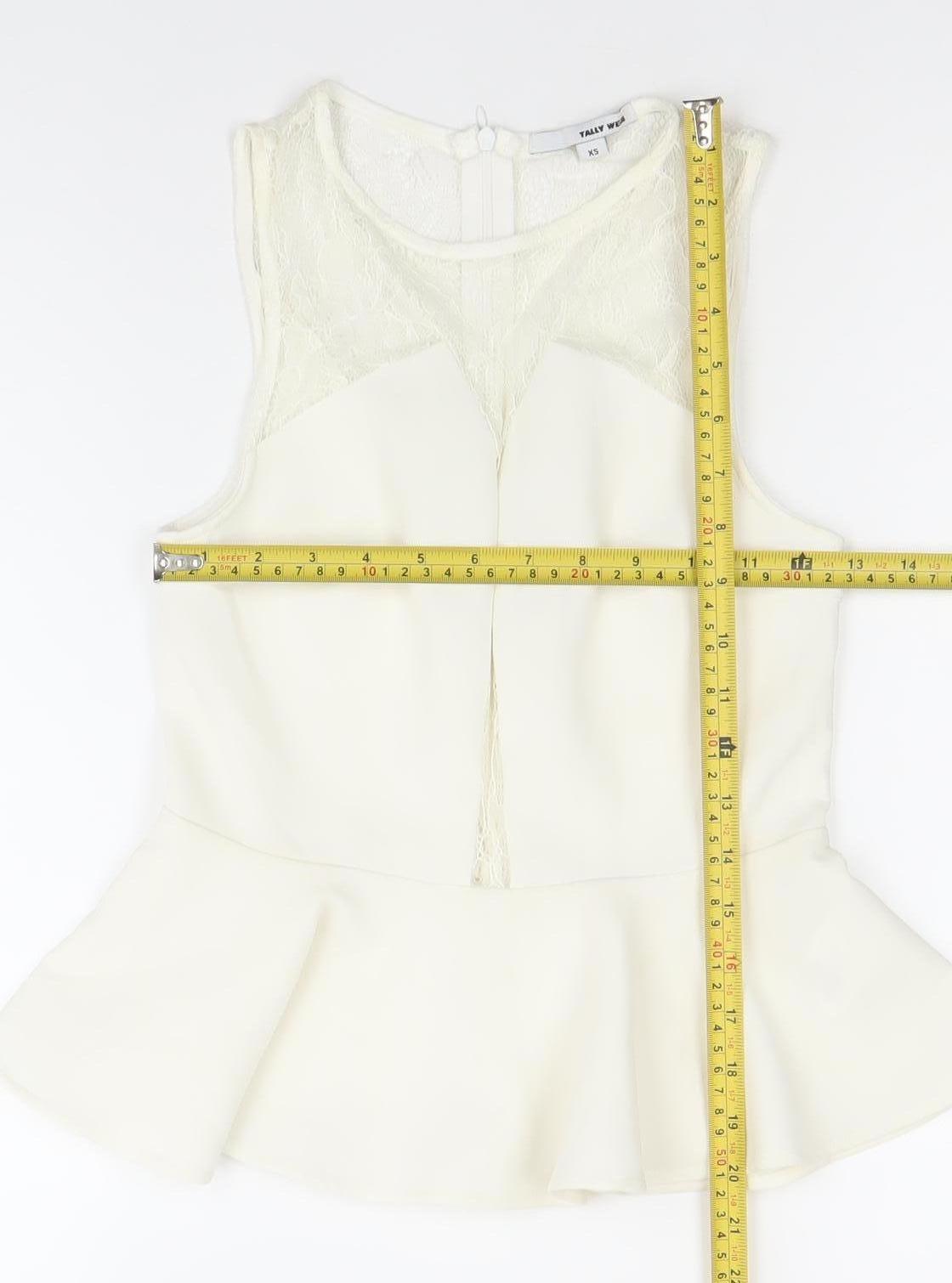 Tally Weijl Womens Ivory XS Sleeveless Lace Peplum Blouse