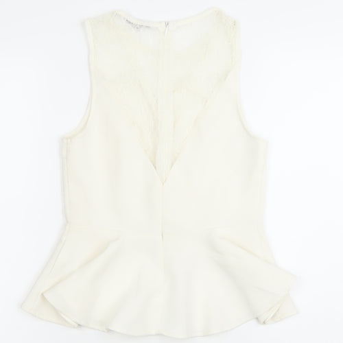Tally Weijl Womens Ivory XS Sleeveless Lace Peplum Blouse
