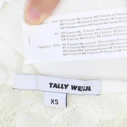 Tally Weijl Womens Ivory XS Sleeveless Lace Peplum Blouse