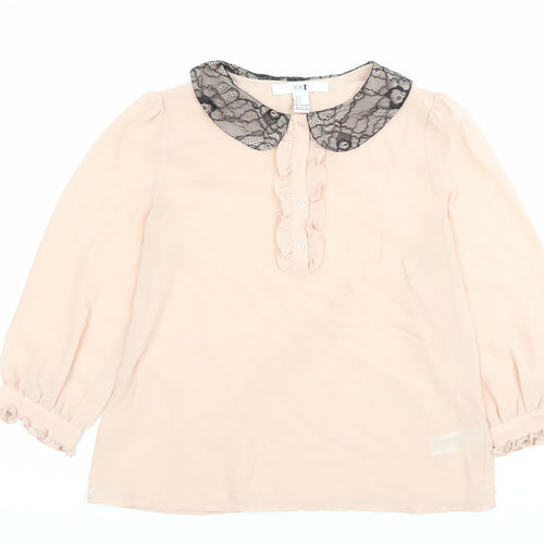 XXI Women's Pink Polyester Chiffon Blouse Size S Collared Ruffle