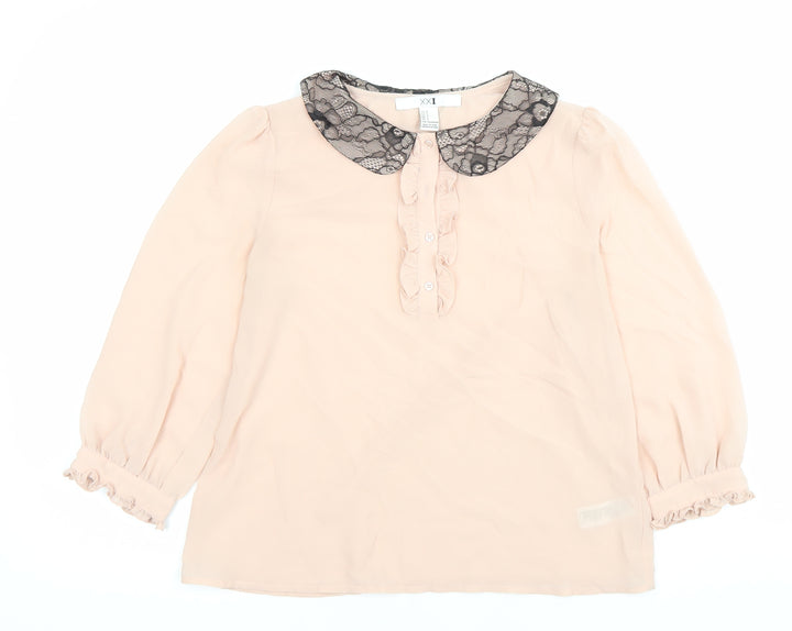 XXI Women's Pink Polyester Chiffon Blouse Size S Collared Ruffle