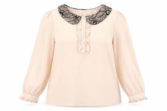 Front view of XXI Women's Pink Polyester Chiffon Blouse, size S, Collared Ruffle