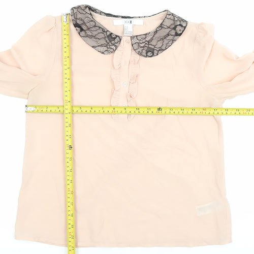 XXI Women's Pink Polyester Chiffon Blouse Size S Collared Ruffle