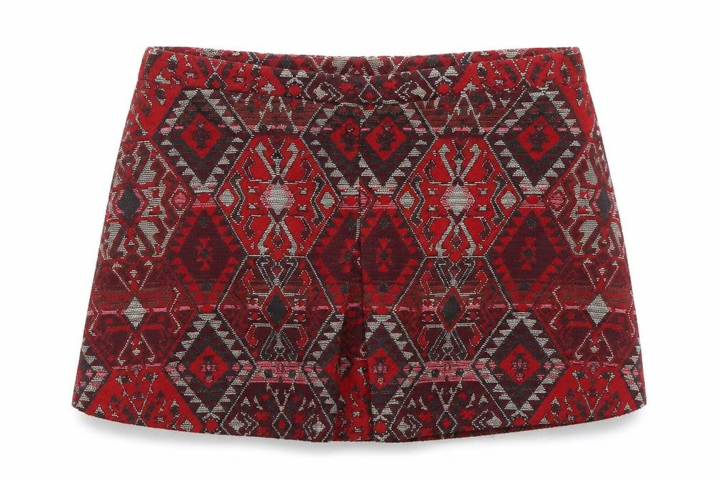 Front view of Zara girls’ red geometric skort a-line, size 13-14, years polyester