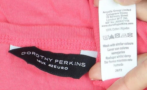 Dorothy Perkins Womens Pink Size 14 Cotton Crew Neck T-Shirt
