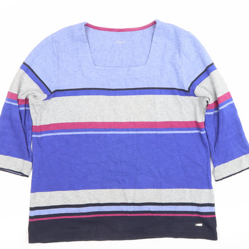 East Women’s Blue Striped Square Neck 3/4 Sleeve T-Shirt Size 14