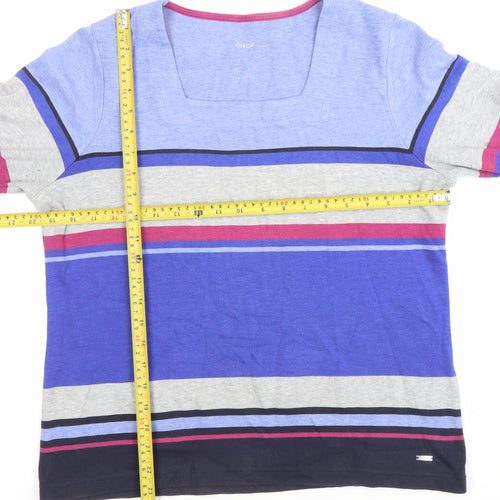 East Women’s Blue Striped Square Neck 3/4 Sleeve T-Shirt Size 14