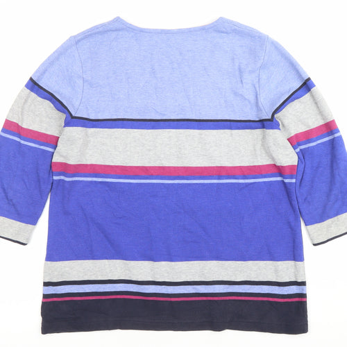 East Women’s Blue Striped Square Neck 3/4 Sleeve T-Shirt Size 14